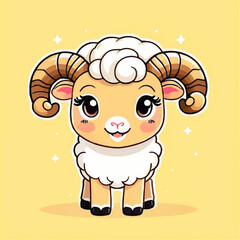 Fototapeta premium Cute cartoon Aries zodiac sign vector illustration, adorable ram symbol for astrology and horoscope design