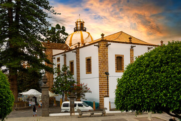 Evening mood at the Basilica of Nuestra Señora del Pino in Teror, Gran Canaria, during golden sunset