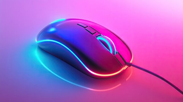 Illuminated computer mouse in vibrant color gradient.
