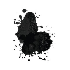 Isolated artistic black ink splatter stain with organic irregular shapes and abstract grunge droplets, perfect for creative design backgrounds, posters, textures, and digital effects.
