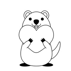 Cute Quokka with heart in black and white