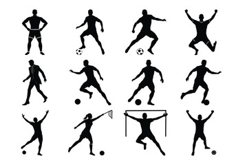 a Football playing soccer vector silhouette on white background