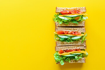Freshly prepared giant sandwich with layers of different healthy vegetables