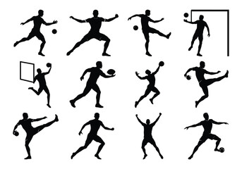 a Silhouette vector Football Human Plying On white background