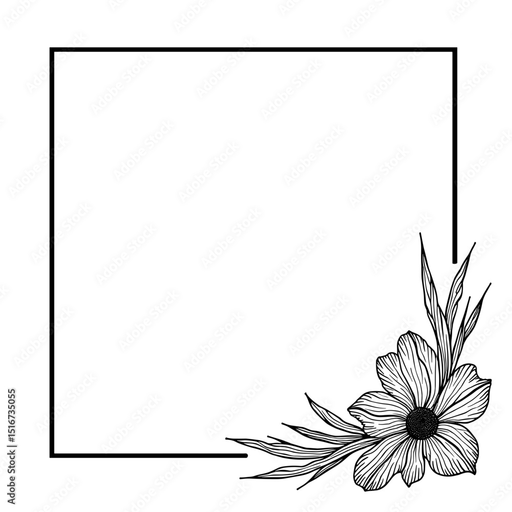 Poster a minimalistic and elegant frame with flower element, perfect for conveying sophistication, with cle