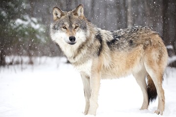 Obraz premium Wolf portrait in winter snowfall