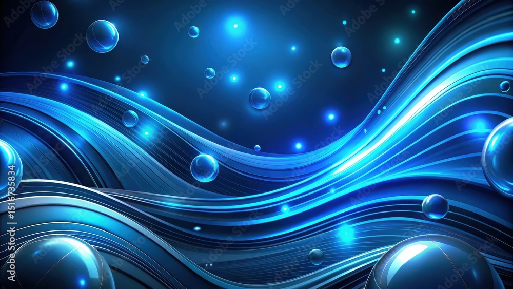 Poster abstract blue swirling energy with glowing spheres and dynamic lines