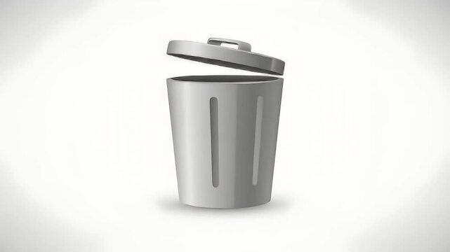 Minimal gray trash can icon rotating on white background