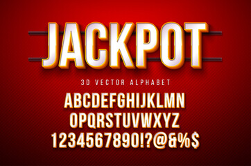 Vector 3d Alphabet Font Set with Frame Box and Shadow on Red Background. Modern Typeface Design Collection with ABC, Number and Special Characters for Banner, Poster or Invitation. Layered Separated