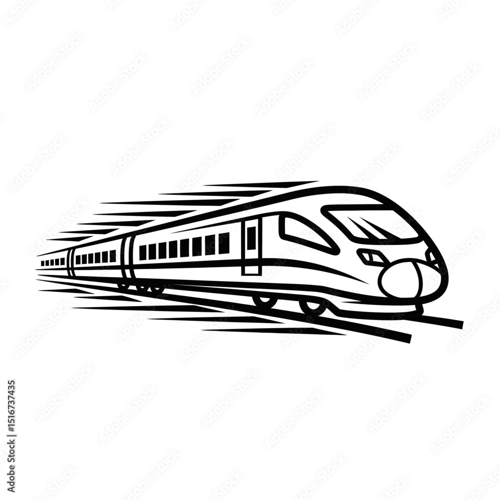Poster Fast Train Icon in Motion on Rails  