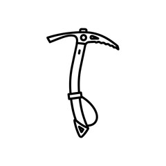 Ice climbing pickaxe icon in minimal line style  