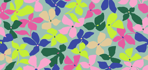 Hand drawn floral pattern, seamless patterns with flowers for fabric, textiles, clothing, printing, packaging, covers, banners, interior decor, abstract backgrounds.