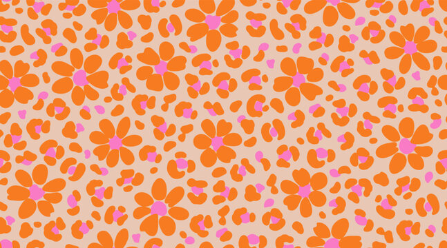 Exotic hand drawn flowers pattern, seamless patterns with floral and leopard for fabric, textiles, clothing, printing, posters, covers, banners, wall art, home decor, abstract backgrounds.