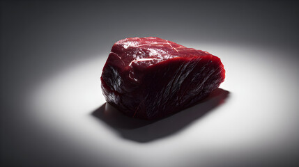3D render of raw venison steak, dark lean meat, moody shadows