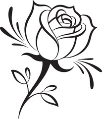 Obraz premium stylized Rose Flower Silhouette – Decorative Floral Vector Design | Elegant Black and White Outline of a Rose Illustration