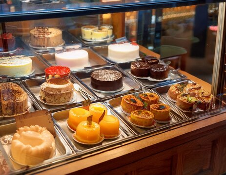 japan kyoto japanese dessert shop kyo custard pudding variety glass display and counter