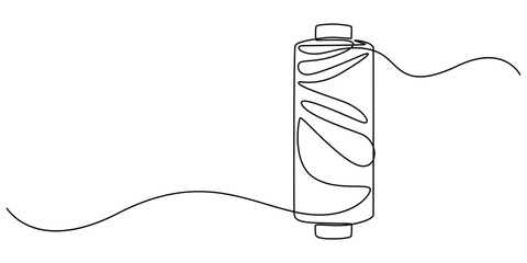 Continuous one line drawing of textile spool of thread. Spool of thread single line art vector illustration. Editable vector, Continuous one line drawing of sewing needle and thread spool, minimalist 