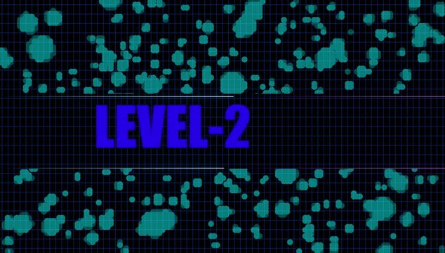 Level-2 font text of cc star bust. grid and cc ball action background.