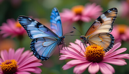 Butterflies on Flowers: Captivating butterflies grace vibrant flowers, their delicate wings and vibrant colors inviting viewers into a world of natural beauty and serenity.