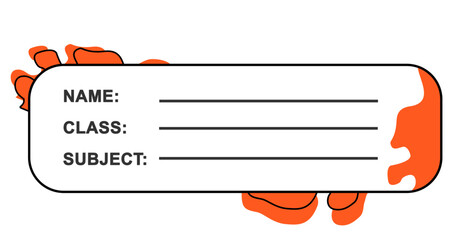 An sticker with rectangle shape and black stroke inside rectangle.
