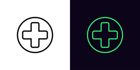 Obraz premium Outline medical cross icon, with editable stroke. Medical cross in circle, first aid icon. Healthcare cross, medicine business, hospital, medical center, pharmacy sign, clinic and doctor. Vector icon
