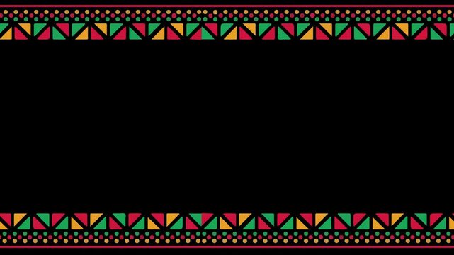 Black history month, Juneteenth Freedom Day. African pattern border and frame looping animation with transparent background. Copyspace for video editing included for text, title, message