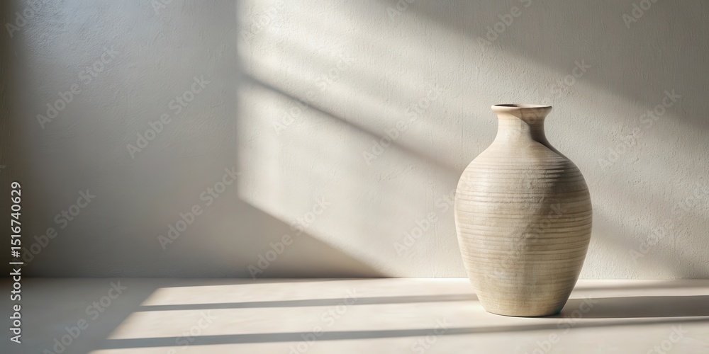 Aufkleber serene earthenware vase resting on a minimalist surface, bathed in the soft glow of natural light st