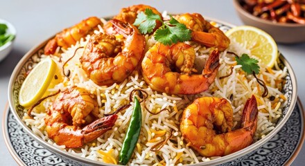 Authentic Spicy Delicious Prawns Biryani Fragrant Indian Rice Dish Seafood Meal
