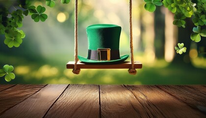 enchanted st patrick s day leprechaun hat on wooden swing
