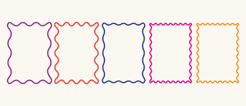 Zig zag wavy edge rectangle frame or border shapes set.