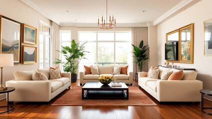 Fototapeta premium modern living room with fireplace