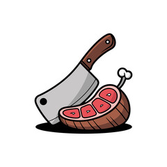 Butcher's Cut and Fresh Meat: A sharp cleaver rests beside a juicy, perfectly cut portion of meat, a tantalizing image of culinary preparation.