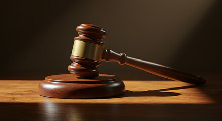 Gavel on Wooden Sound Block Symbol of Justice and Law