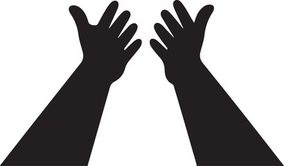 Upward reaching hands silhouette in black depicting expression and communication symbol