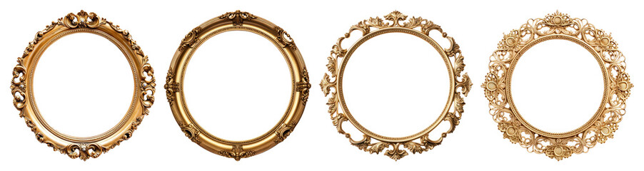 PNG Elegant ornate golden frames, element set on transparent background