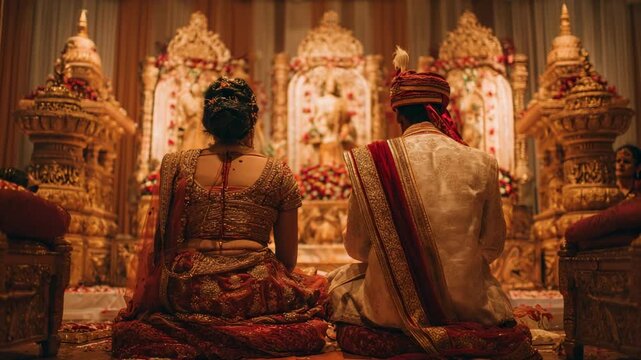 A beautiful Hindu wedding ceremony with an Indian bride and groom.