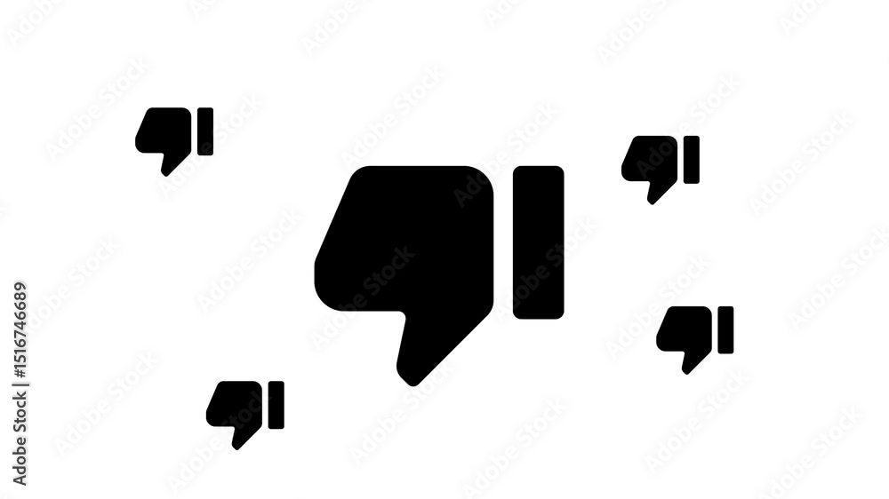 Poster zoom in and out animation the thumb down symbol. large black symbol in the center and four small sym