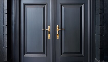 Fototapeta premium a door product display space the door is a dark gray double door simple and elegant with rich design lines brass cast handle and delicate texture