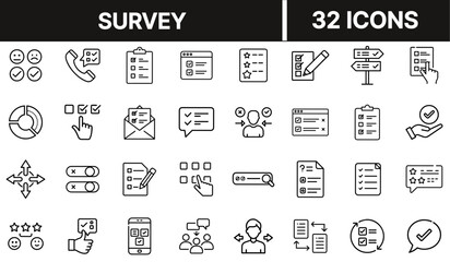 Fototapeta premium Survey Icon Set Representing Questionnaire, Feedback Form, Poll, and Data Collection Concepts