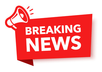 Megaphone with breaking news speech bubble. Loudspeaker. Banner for business, marketing and advertising. Vector illustration.