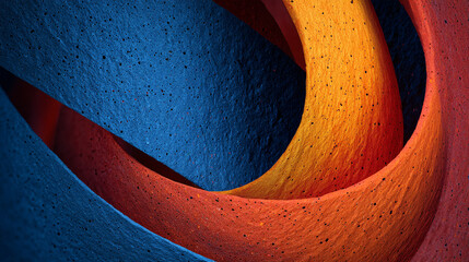 Abstract rendering with a textured surface showing a ribbon flowing through blue space design