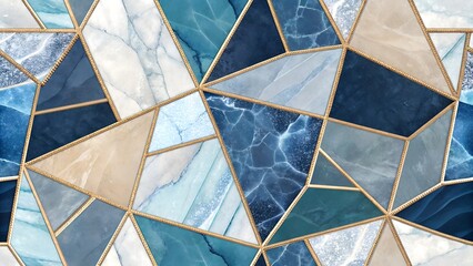 Abstract geometric marble pattern in blues and gold