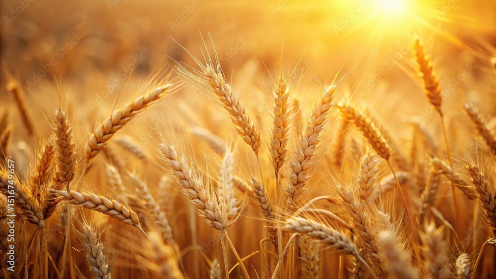 Poster golden wheat field basking in the warm glow of the setting sun's rays