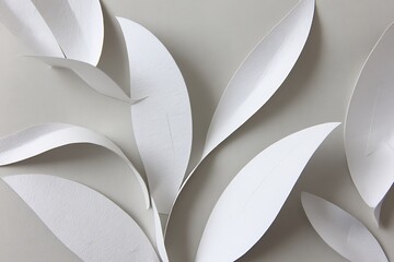White abstract botanical paper leaves arrangement