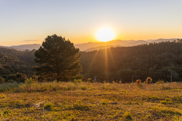 Sunset with mountains view in Monte Verde, Minas Gerais