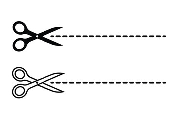 Open scissors line icon set. Scissors line cutter set page cross black icon vector, Paper cut icon with dotted line. Vector scissors. Vector set of cutting scissors.