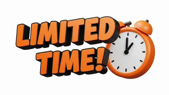 Animated 3D render depicting a time-sensitive offer, promotion, or sale deadline, featuring a clock