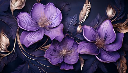 purple flowers on a dark background botanical luxury floral wallpaper ai