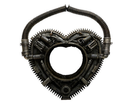 Sci-fi horror alen heart frame with tech parts on transparent background.PNG
