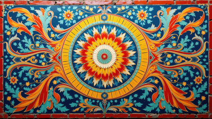 Ornate Christian wall decor with detailed patterns and a central sunburst motif.